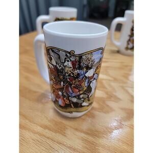 Arcopal French Milk Glass France Renaissance Village Dancing Scene Mug Set 3 B87